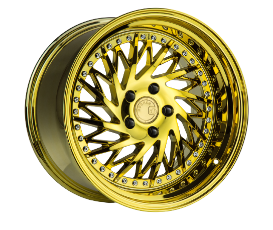 Aodhan DS03 5x100 18x9.5 +35 Gold Vacuum w/ Chrome Rivets