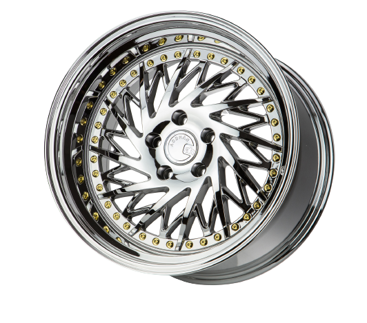 Aodhan DS03 Vacuum Chrome with Gold Rivets - aftermarket wheel detail