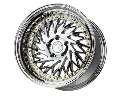 Aodhan DS03 5x100 18x9.5 +35 Vacuum Chrome w/Gold Rivets