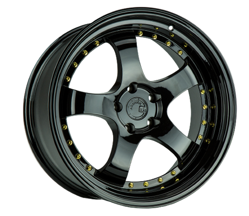 Aodhan AH03 5x100 / 5x114.3 17x9+25 Gloss Black W /Gold Rivets