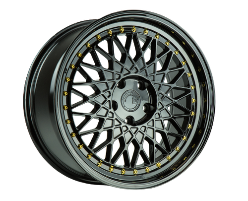 Aodhan AH05 5x100 / 5x114.3 17x9+25 Gloss Black W /Gold Rivets