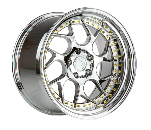 Aodhan DS01 5x114.3 19x10.5+22 Vacuum Chrome W/ Gold Rivets wheel for 2008 Lexus Is f