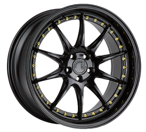 Aodhan DS07 5x114.3 18x9.5+30 Gloss Black W /Gold Rivets
