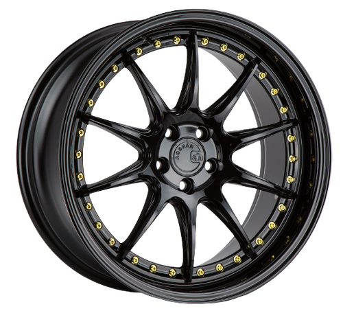 Aodhan DS07 5x114.3 18x9.5+22 Gloss Black W /Gold Rivets