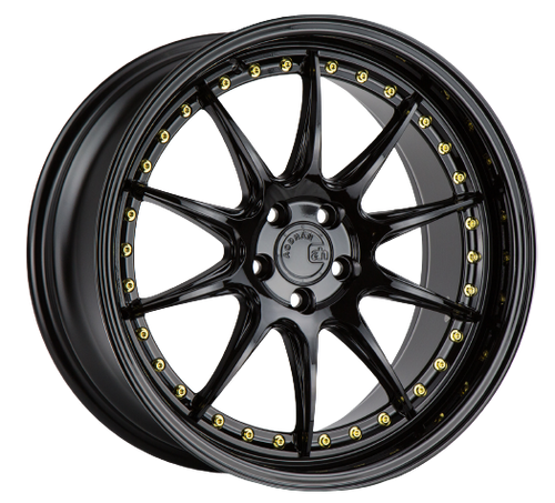 Aodhan DS07 5x114.3 19x9.5+22 Gloss Black W /Gold Rivets wheel for 2008 Lexus Is f