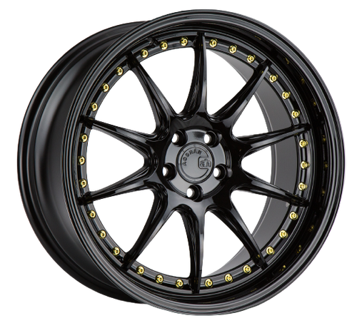 Aodhan DS07 5x114.3 19x11+22 Gloss Black W /Gold Rivets