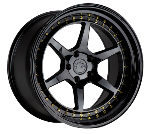 Aodhan DS09 5x100 18x8.5+35 Gloss Black W /Gold Rivets