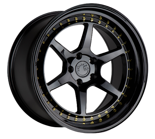 Aodhan DS09 5x114.3 19x11+22 Gloss Black W /Gold Rivets