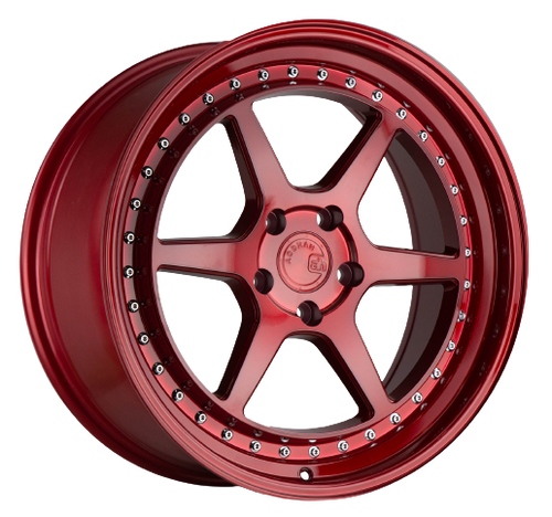 Aodhan DS09 5x114.3 18x10.5+15 Candy Red w/ (Chrome Rivets)