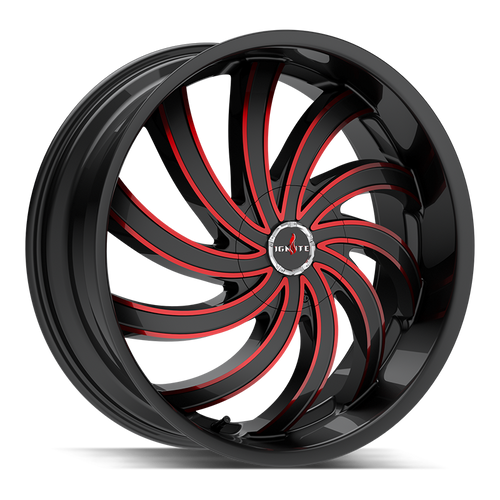 Ignite Flame 6x135/6x139.7 24x9.5 +24 Gloss Black Candy Red Milled