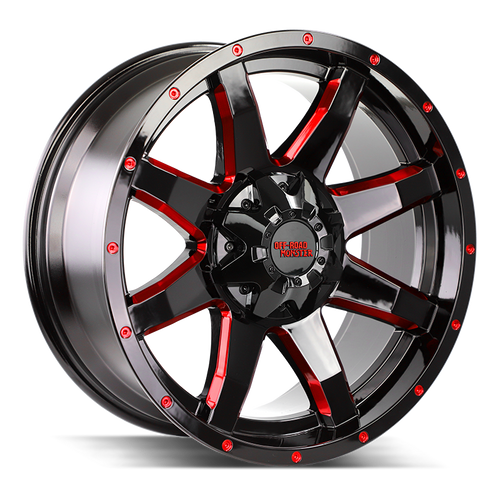 Off Road Monster M08 5x127 20x9 Gloss Black Candy Red Milled