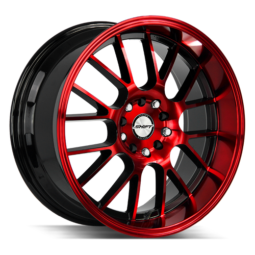 Shift Crank 5x100/5x114.3 18x8.5 +30 Gloss Black Candy Red Machine