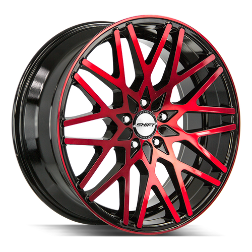 Shift Formula 5x100/5x114.3 18x8 +35 Gloss Black Candy Red Machine