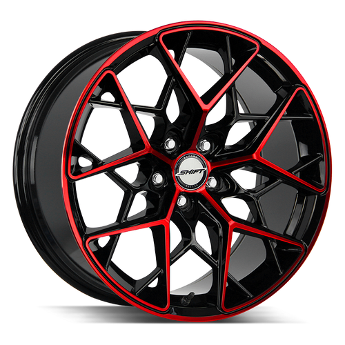 Shift Piston 5x108 18x8.5 +35 Gloss Black Candy Red Machine