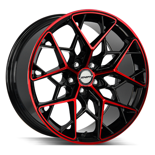 Shift Piston 5x120 18x8.5 +35 Gloss Black Candy Red Machine