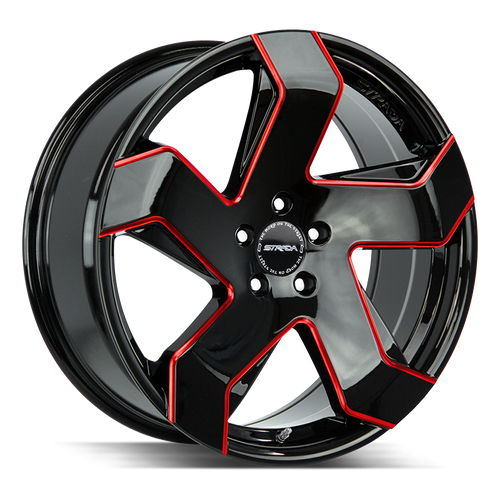 Strada Coltello 6x139.7 22x9 +24 Gloss Black Candy Red Milled Edge