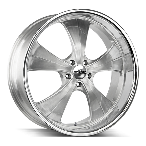 Strada Street Classics Old Skool 5x115 24x10 +15 Brushed Face Silver Milled SS Lip