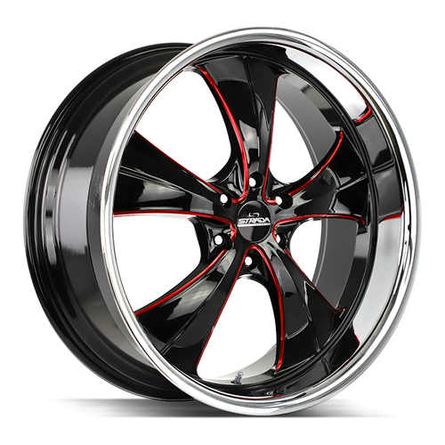 Strada Street Classics Old Skool 5x115 24x10 +15 Gloss Black Candy Red Milled SS Lip