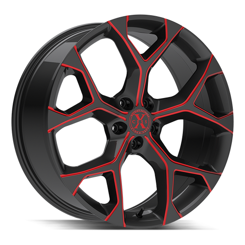 Xcess 5 Flake 5x115 24x9 +15 Gloss Black Candy Red Milled