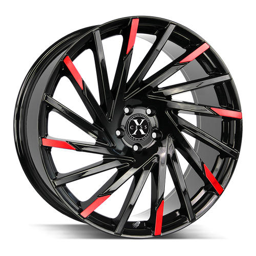 Xcess X02 5x120 22x9 +25 Gloss Black Machined Red Tips