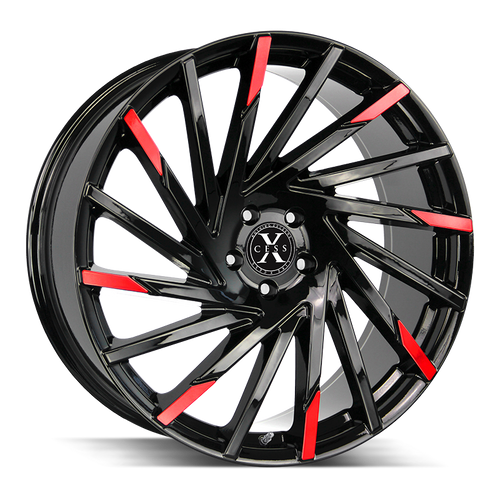 Xcess X02 5x115 24x9.5 +15 Gloss Black Machined Red Tips