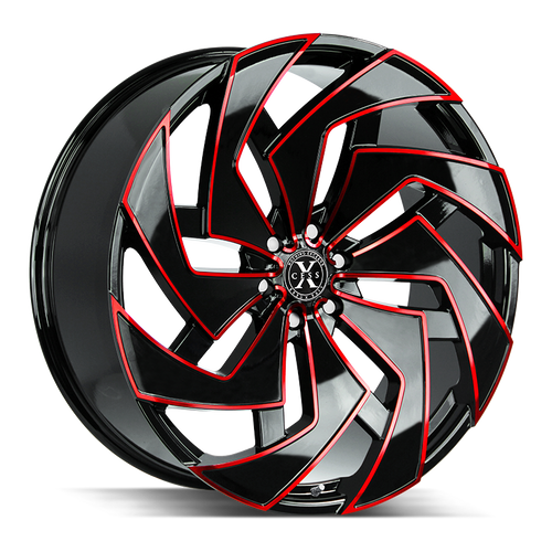 Xcess X04 5x115 22x9 +15 Gloss Black Candy Red Milled
