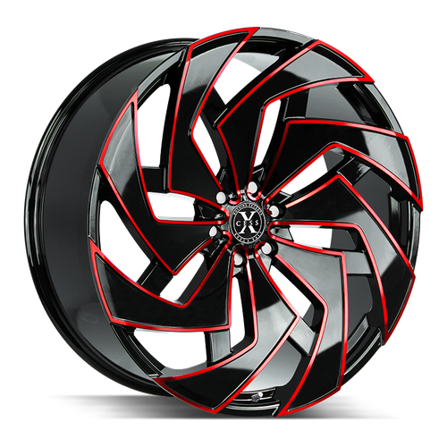 Xcess X04 5x120 22x9 +25 Gloss Black Candy Red Milled