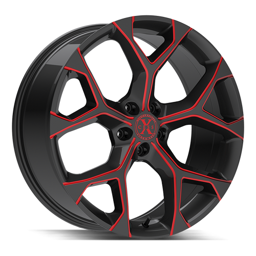 Xcess 5 Flake 5x114.3 24x9 +35 Gloss Black Candy Red Milled