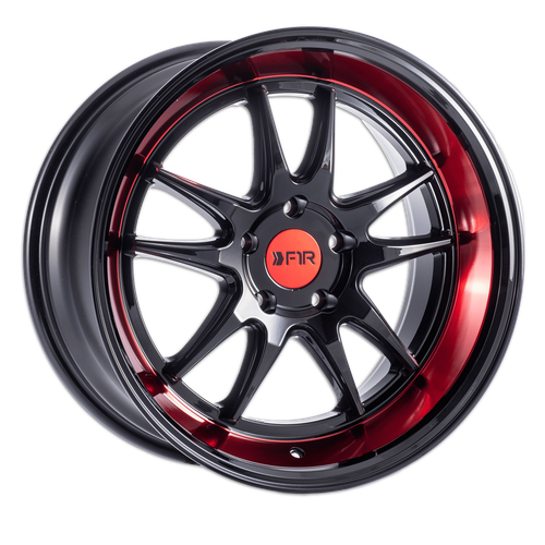 F1R F102 5x100 18x9.5 +38 Gloss Black/Red Lip