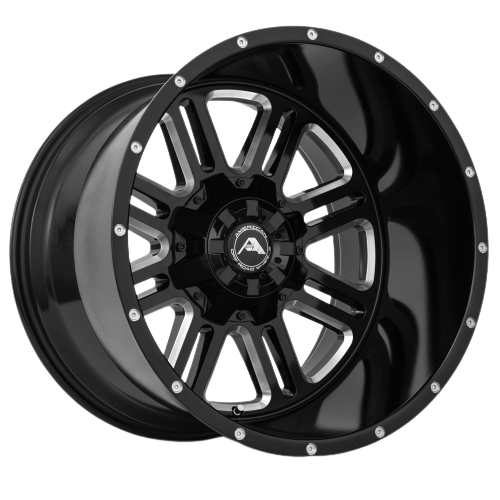 American Off-Road A106 8x6.5 20x14 -76 Black Milled Spoke
