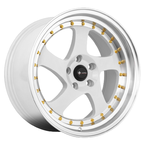 Vors VR2 4x100 15x8 +20 White Machine Lip Gold Rivet wheel for 2002 Kia RIO