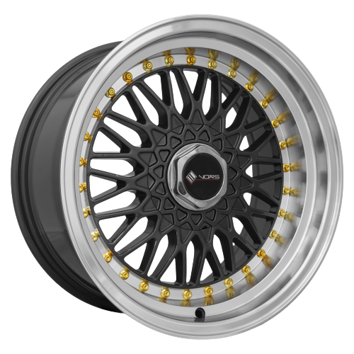 Vors VR3 4x100/4x114.3 15x8 +20 Gun Metal Machine Lip Gold Rivet