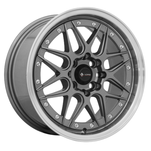 Vors VR7 4x108 16x7 +38 Gun Metal Machine Lip Chrome Rivet