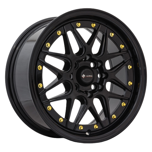Vors VR7 4x100/4x114.3 16x8 +20 All Black Gold Rivet wheel for 2002 Kia RIO