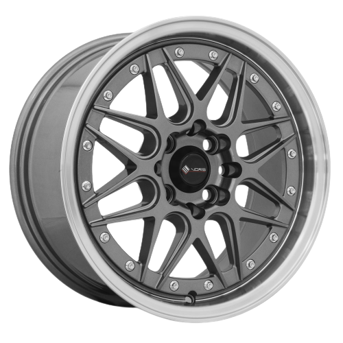 Vors VR7 4x108 16x8 +20 Gun Metal Machine Lip Chrome Rivet