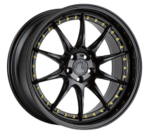 Aodhan DS07 5x114.3 19x9.5 +30 Gloss Black W /Gold Rivets