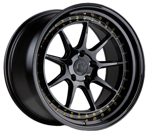 Aodhan DS-X 5x114.3 18x9.5 +22 Gloss Black W /Gold Rivets