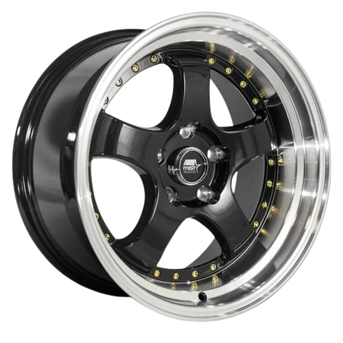 MST Wheels MT07 5x114.3 17x9.0 +20 Black w/ Machined Lip Gold Rivets