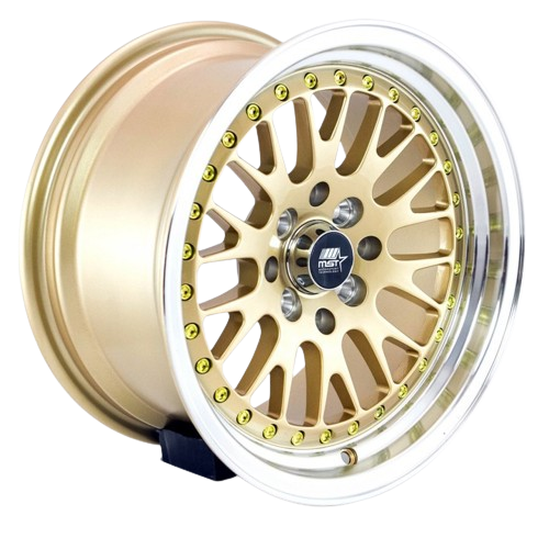 MST Wheels MT10 4x100/4x114.3 15x8.0 +25 Gold w/Machined Lip