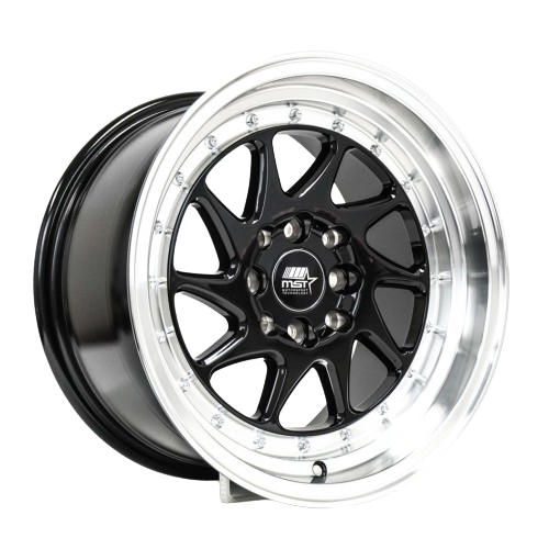 MST Wheels MT28 4x100/4x114.3 15x8.0 +20 Black w/Machined Lip