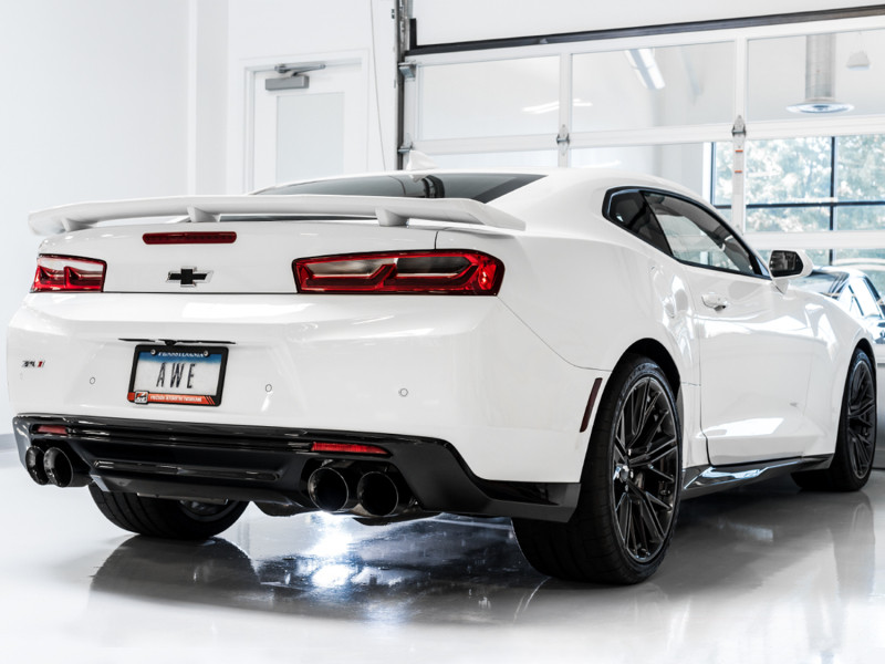 AWE Tuning cat-back exhaust mounted on Chevy Camaro SS
