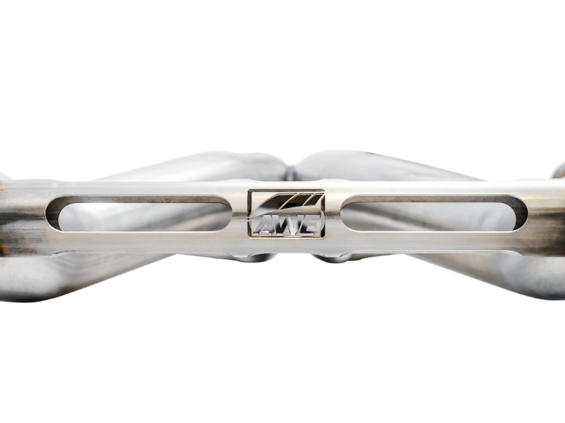 AWE Tuning Track Edition exhaust with quad diamond black tips close up