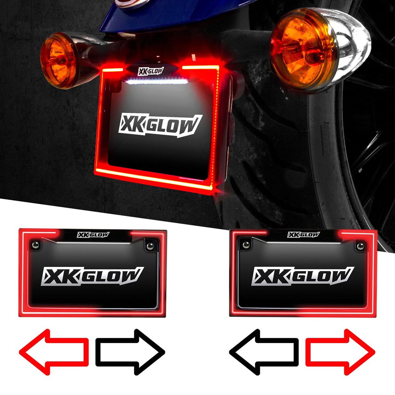 Motorcycle LED License Plate Frame with Running Turn and Brake