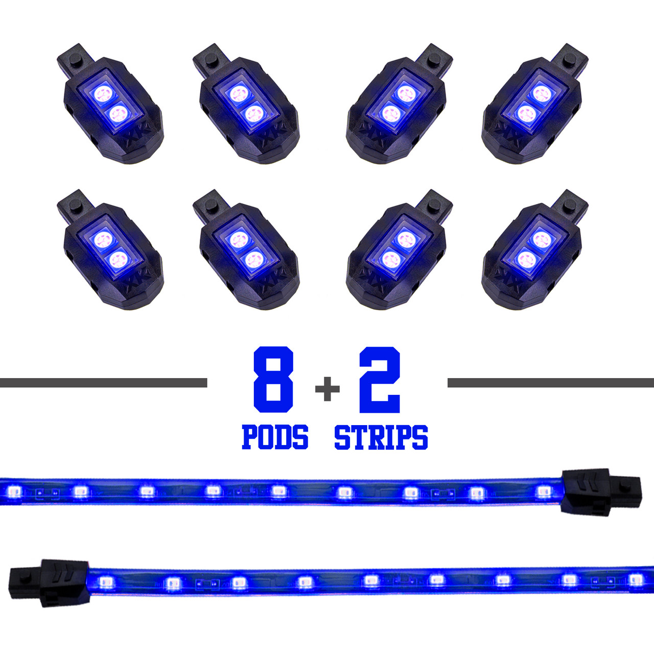 Motorcycle LED Accent Light Kit | 8 Pod 2 Strip Single Color