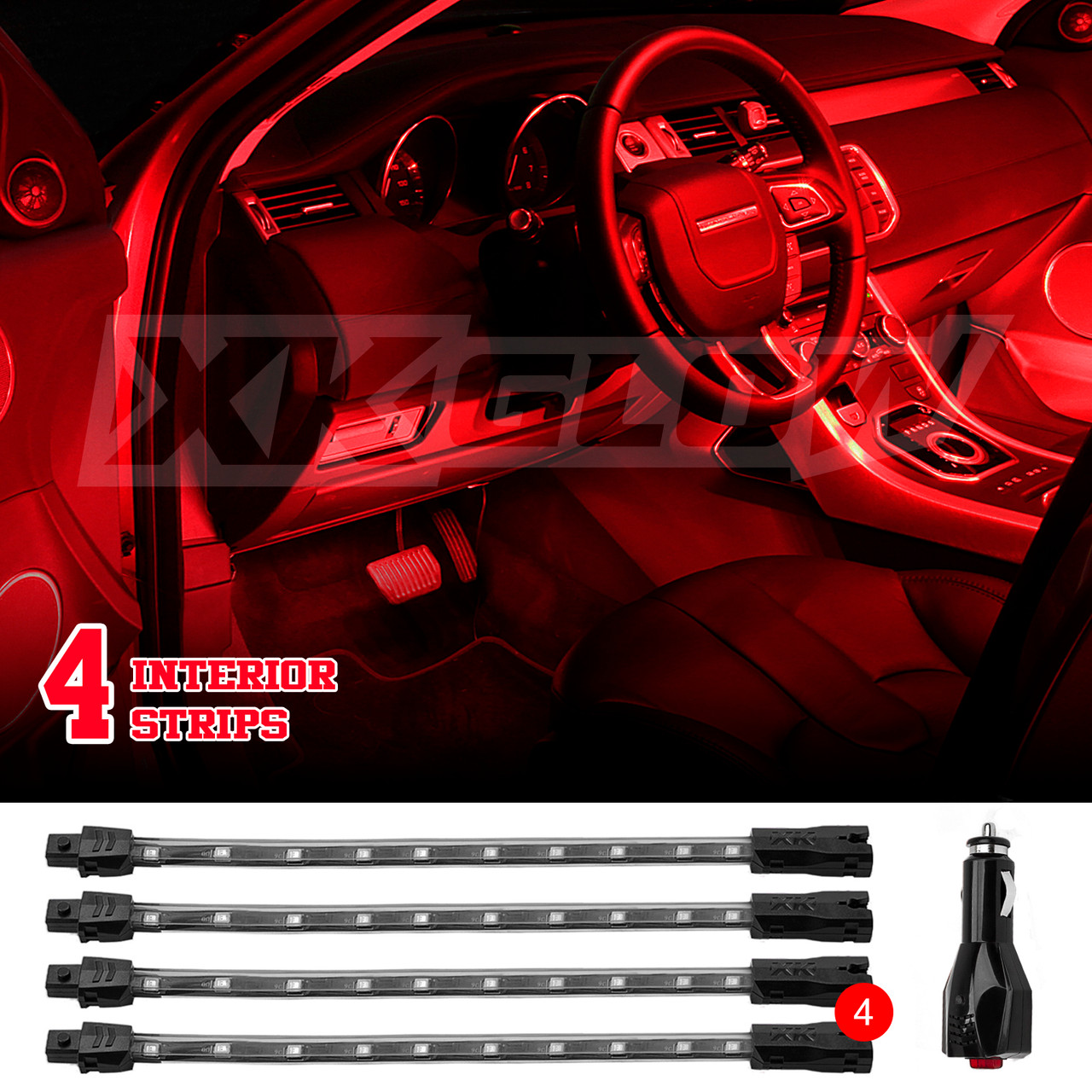 LEDGlow  4PC Red LED Interior Lights for Cars and Trucks