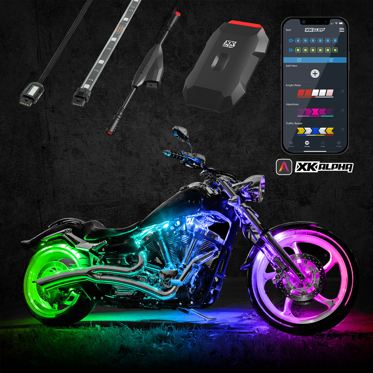 XKalpha Motorcycle Underglow Light Kit with RGB Color Chasing |  App-controlled