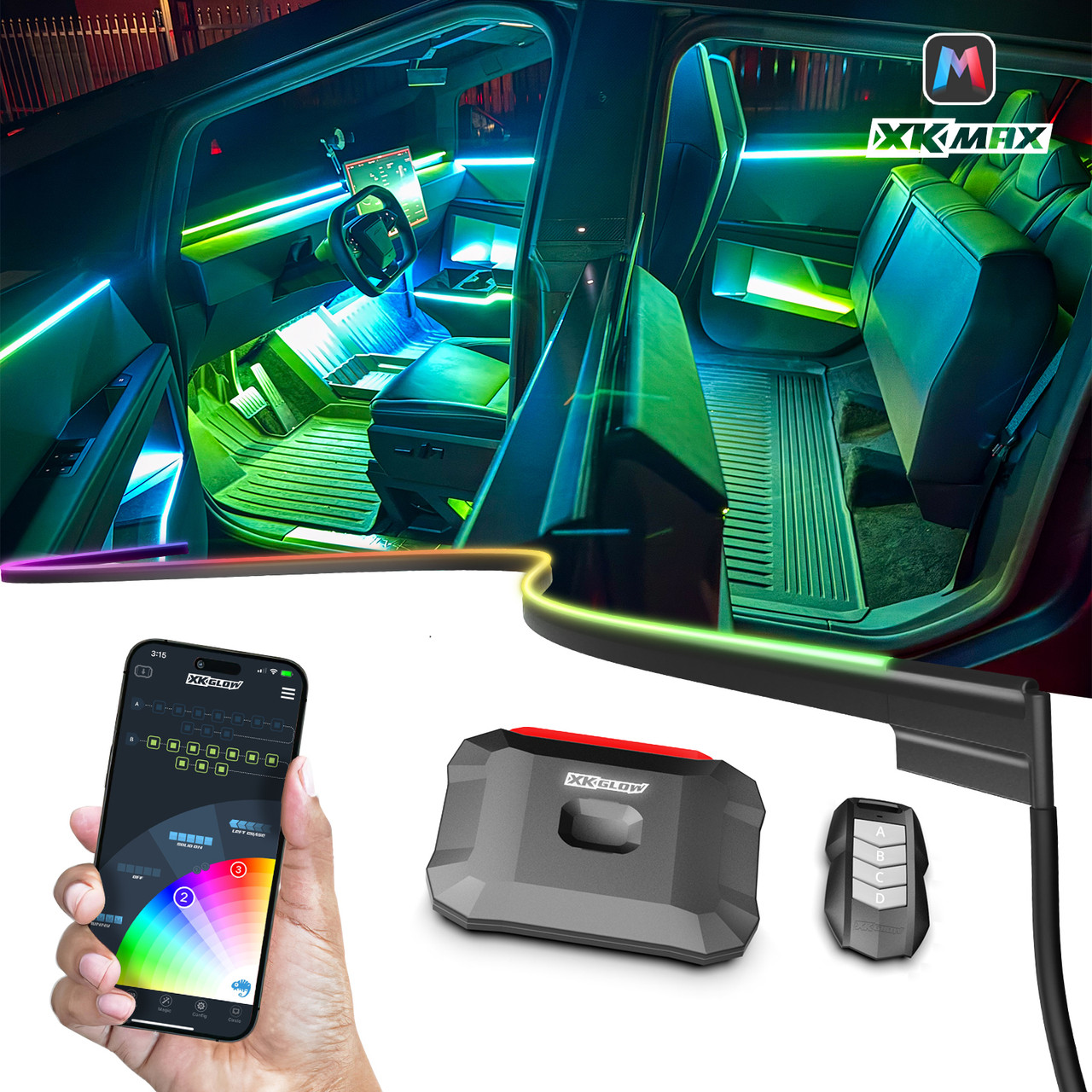 XKmax RGB Fiber Optic LED Light Kit w/ Color Chasing & App | XKGLOW