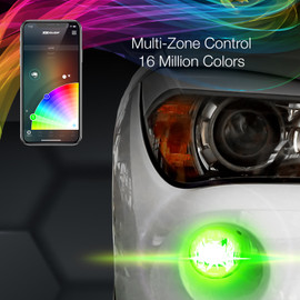 Multi Zone Control & 16 Million Colors via smartphone app to display multiple colors to headlight.