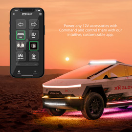 XKcommand app to contro 12V accessories on Tesla Cybertruck, for customizable control of off-road lighting.