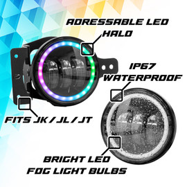 XKmax 4" LED Fog light Kit for Jeep JK, JL & JT | RGB Chasing Halo & App Control